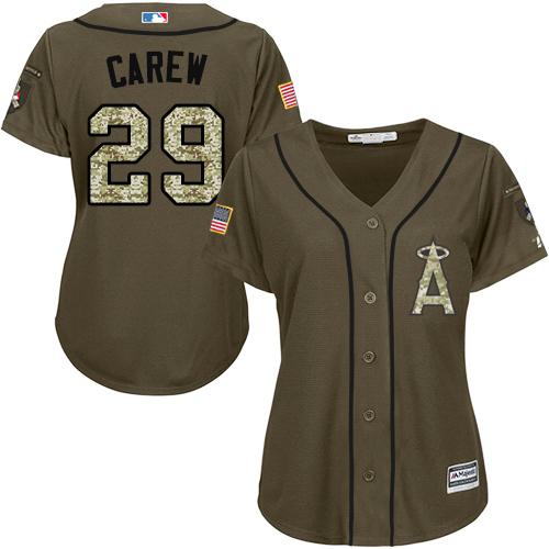 Angels #29 Rod Carew Green Salute to Service Women's Stitched MLB Jersey